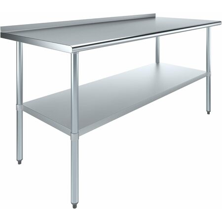 AMGOOD 30 in. X 72 in. Stainless Steel Prep Table with 1.5in Backsplash WT-3072-BS-Z